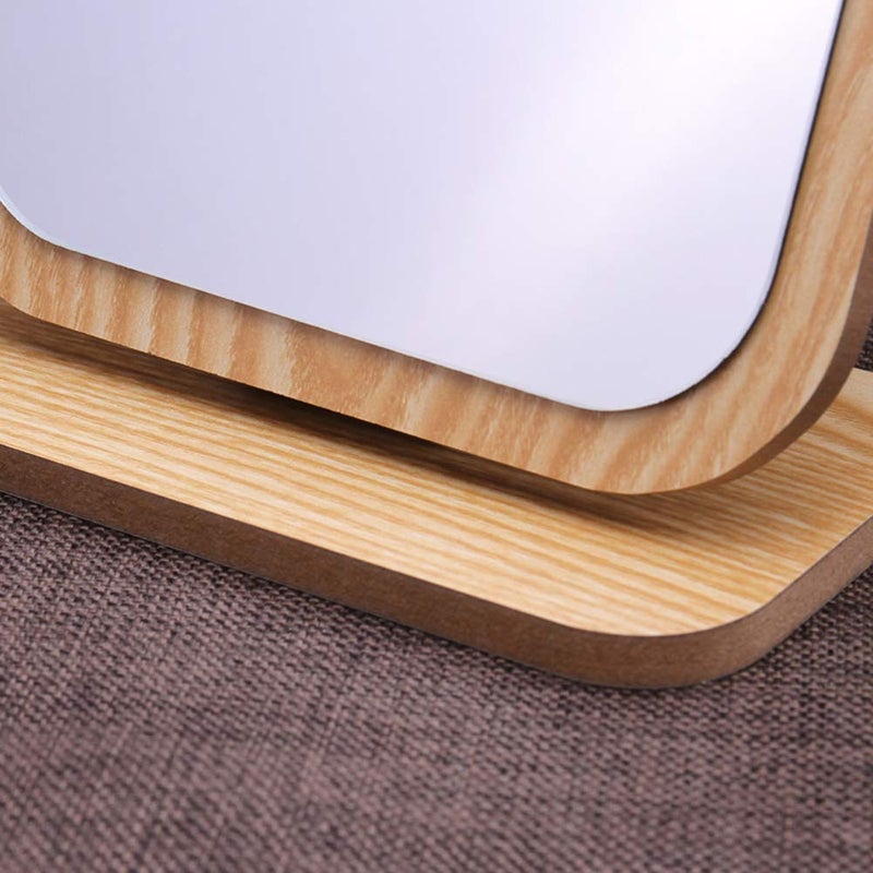 Aestivate Rectangle Compact Table Mirror Standing Wood Framed Mirror Desktop Mirror 90 Degree Rotating Mirror for Makeup Cosmetic - Image 5
